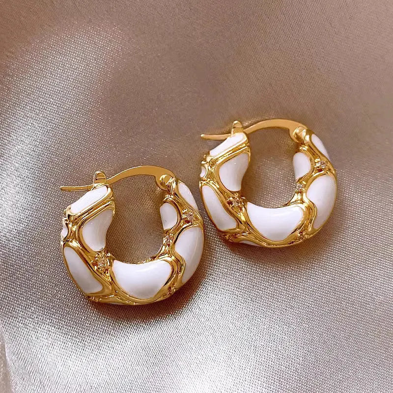 Thick Rhinestone Vintage Hoop Stud Earrings