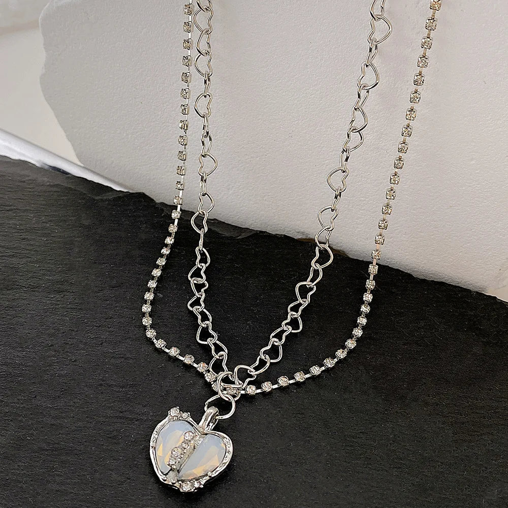 Peach Heart Water Drop Pendant Necklace