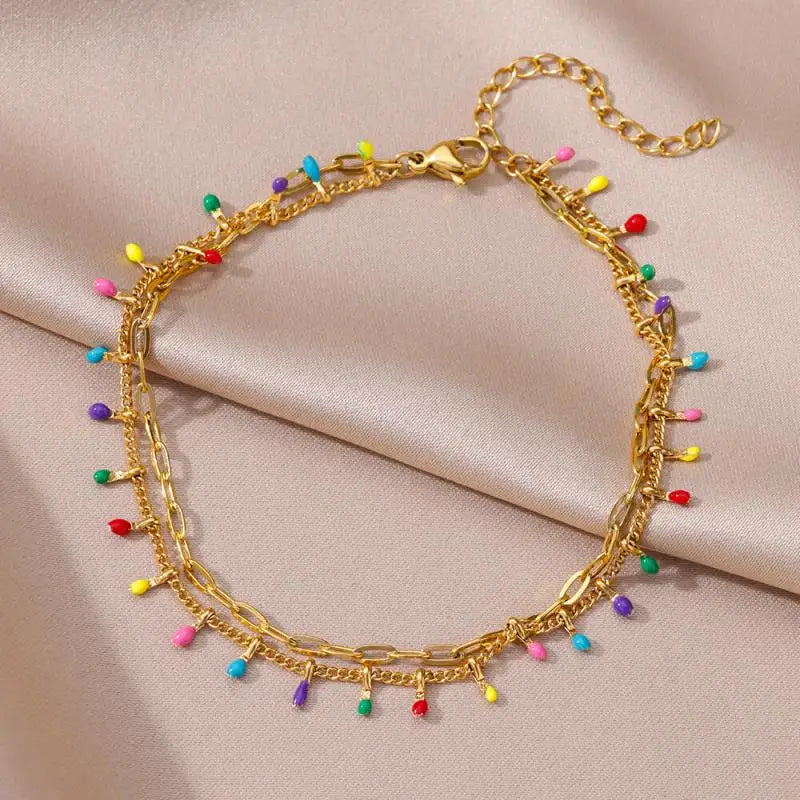 Gold Stainless Steel Imitation Pearl Anklet – Summer Beach Jewelry