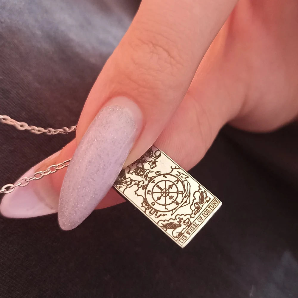 Tarot Card Pendant Necklace – Stainless Steel Engraved Necklace