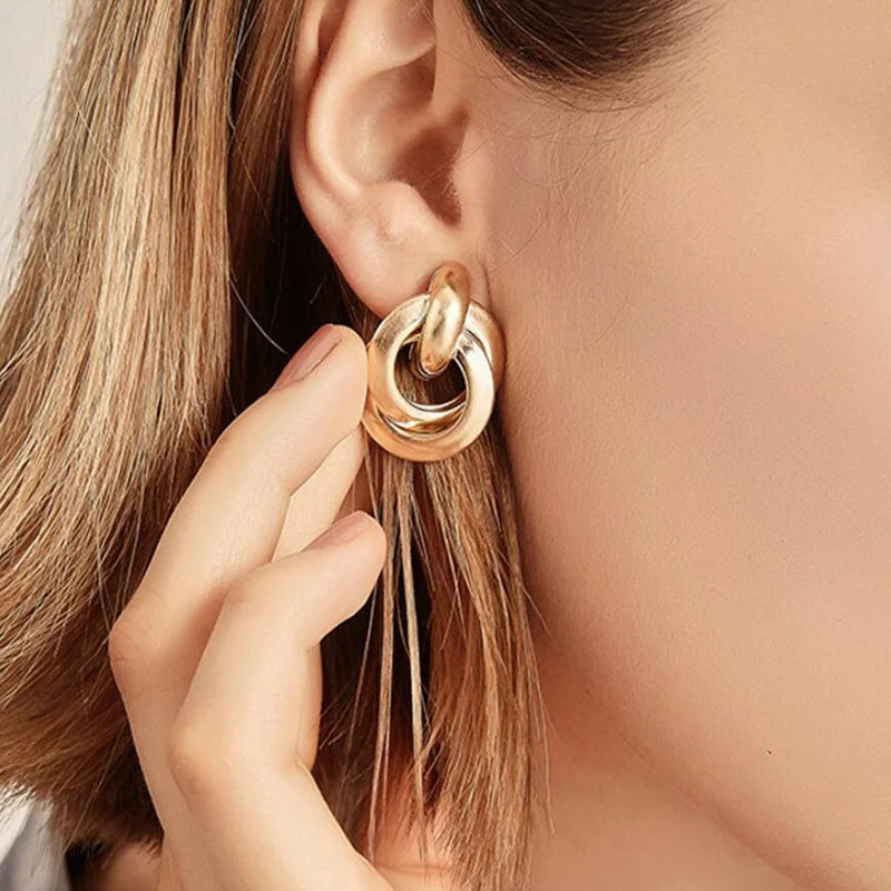 Eccentric Multi-Shaped Metal Dangle Earrings