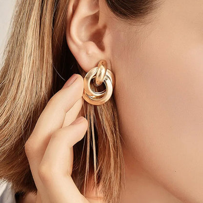 Eccentric Multi-Shaped Metal Dangle Earrings