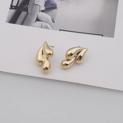 Irregular Three Waterdrop Gold Smooth Drop Earrings