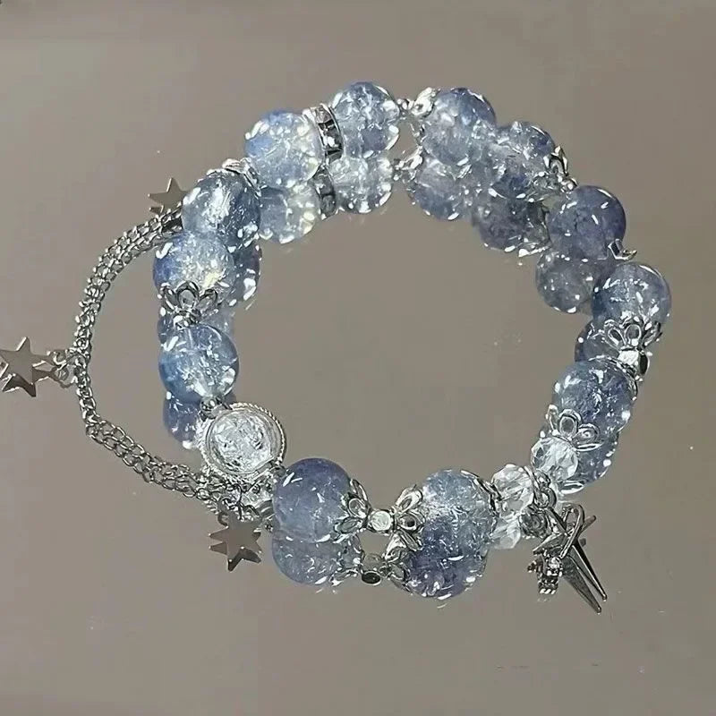 Star Chain Tassel Bracelet – Blue Crystal Beads Elastic Rope