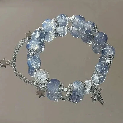 Star Chain Tassel Bracelet – Blue Crystal Beads Elastic Rope