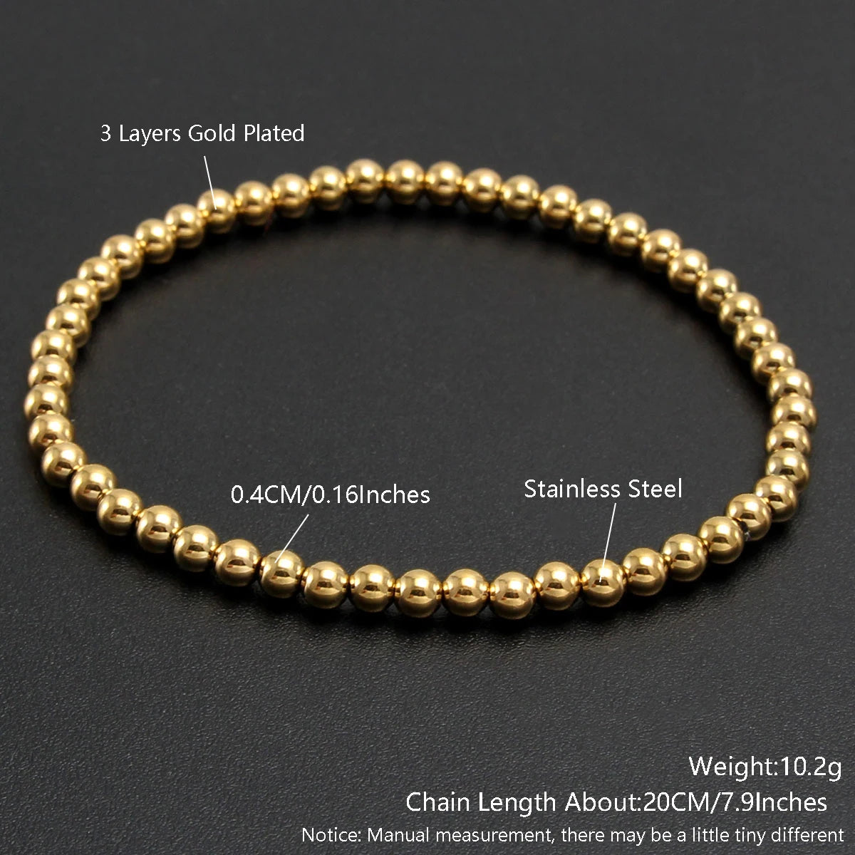 Stretch Ball Beaded Bracelet - Stacked Stainless Steel Bracelet for Women