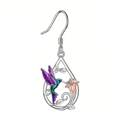 Hummingbird & Flower Drop Earrings