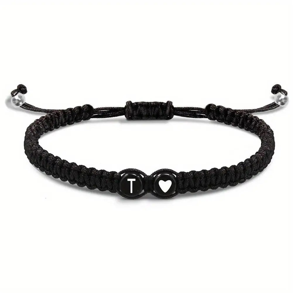 26 Letters Initial Heart Braided Bracelet