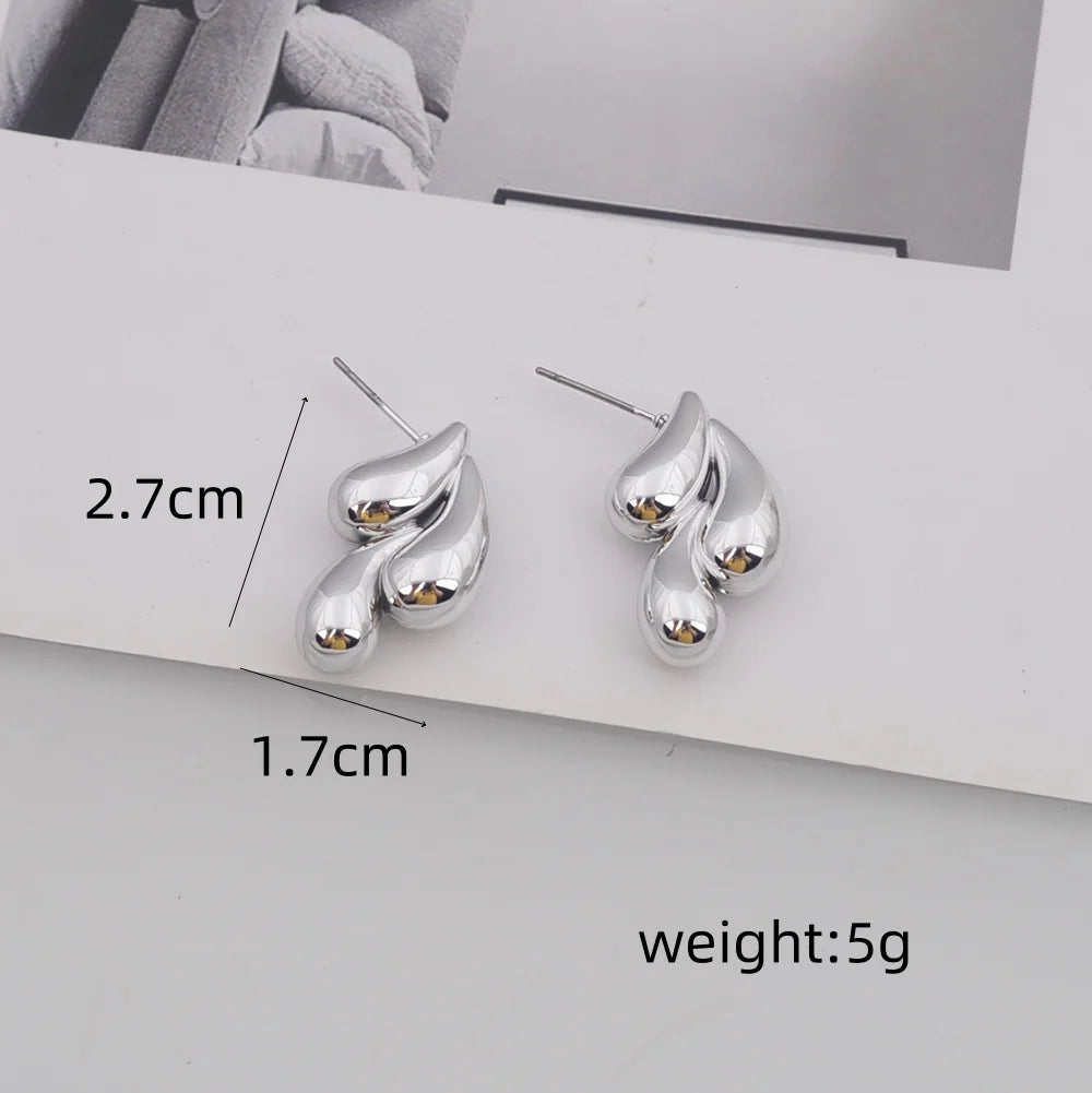 Irregular Three Waterdrop Gold Smooth Drop Earrings