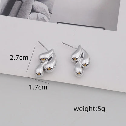 Irregular Three Waterdrop Gold Smooth Drop Earrings