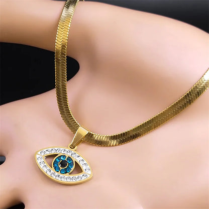 Vintage Eye Necklace – Crystal Eye Pendant with Snake Chain