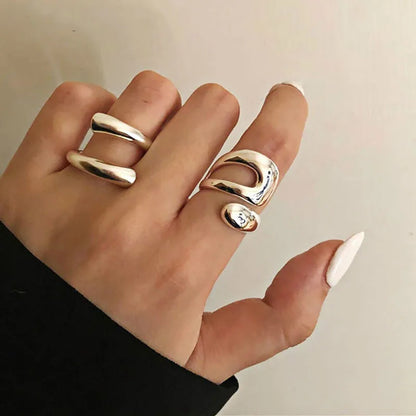 Open Rings Set Eccentric Chunky Geometric Ring