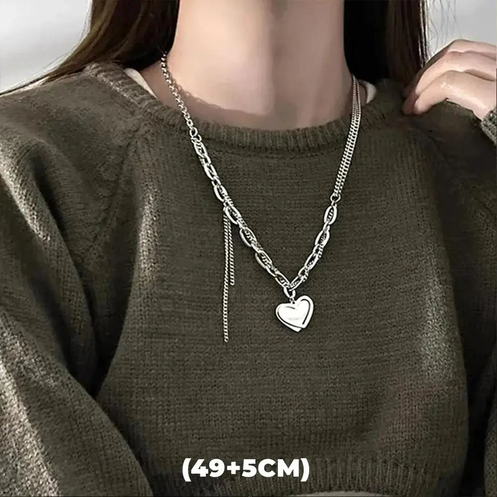 Double Layer Multi-Style Pendant Necklace - Silver-Tone SS