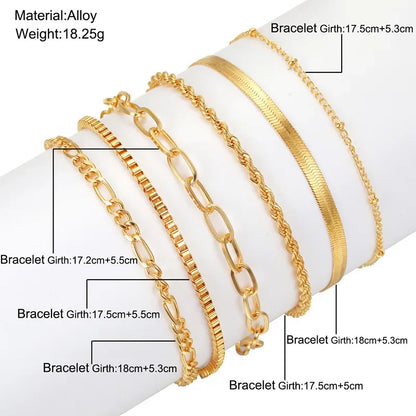 Bohemian Minimalist Multi-Layer Bracelet Set – 6-Piece Fashion Jewelry