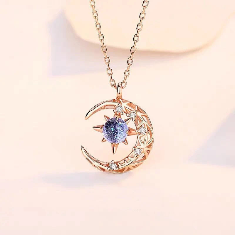 Star in Crescent Moon Pendant Necklace