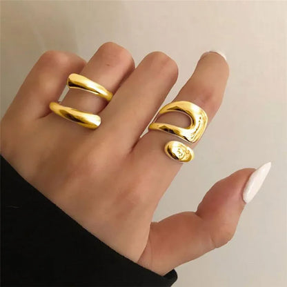 Open Rings Set Eccentric Chunky Geometric Ring