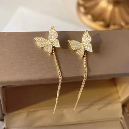 Golden Butterfly Drop Earrings