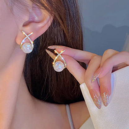 Bohemian Pearl & Rhinestone Stud Earrings