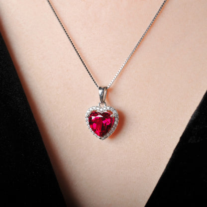 Heart Ruby Pendant Necklace – 925 Sterling Silver