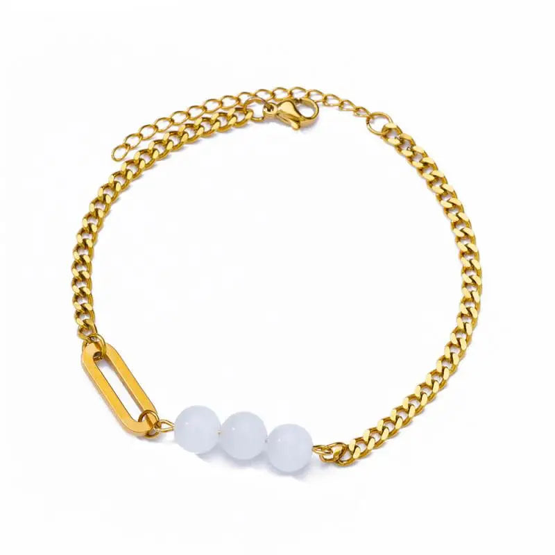 Gold Stainless Steel Imitation Pearl Anklet – Summer Beach Jewelry