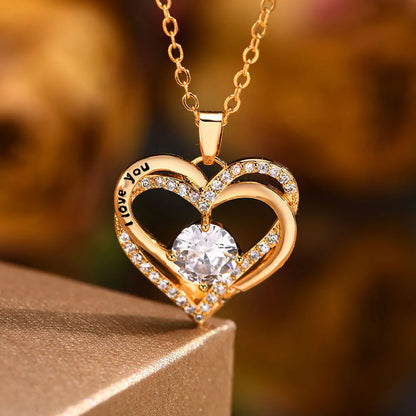 Double Crossed Hearts Necklace – Gold & Enamel Pendant