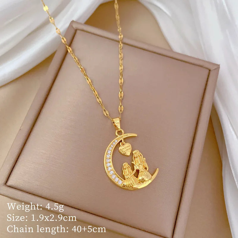 Moon Gaze Mother-Daughter Pendant Necklace