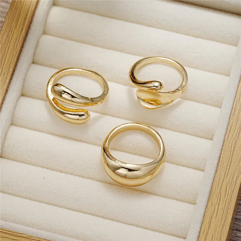Open Rings Set Eccentric Chunky Geometric Ring