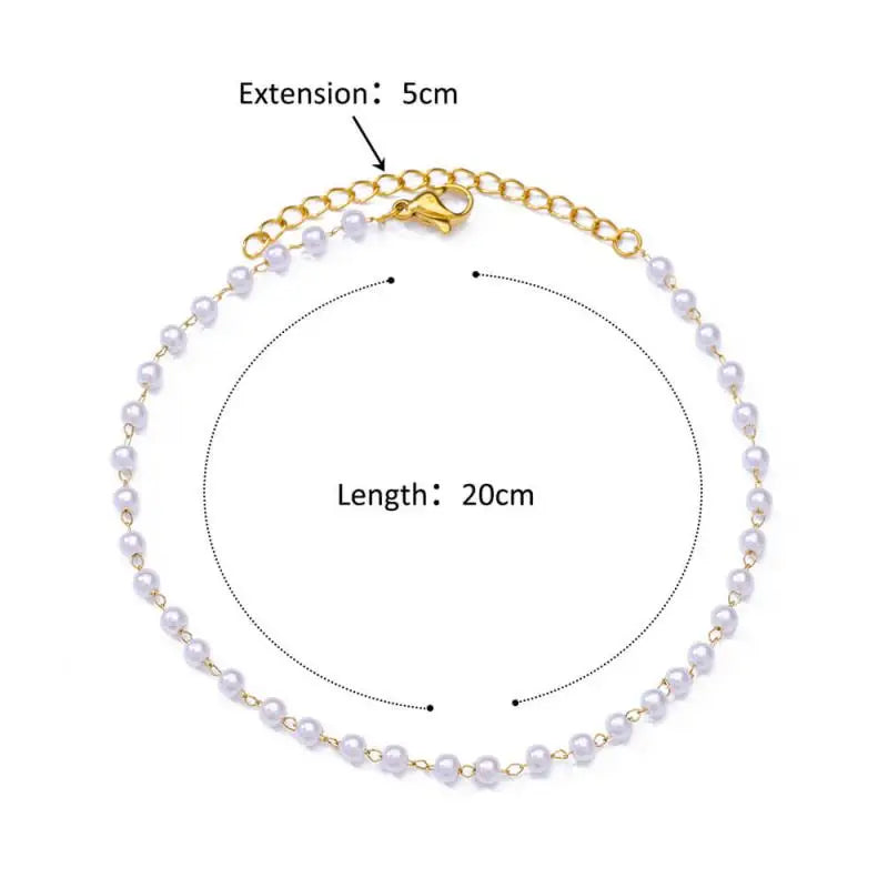 Gold Stainless Steel Imitation Pearl Anklet – Summer Beach Jewelry