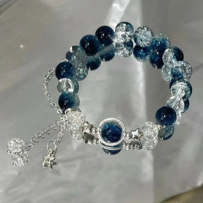 Star Chain Tassel Bracelet – Blue Crystal Beads Elastic Rope