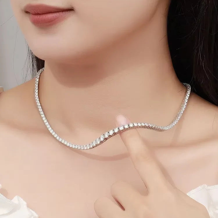 4-Prong Moissanite Tennis Necklace – 925 Sterling Silver