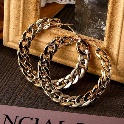 Hoop Earrings – Oversized Gold/Silver Chain-Link Design