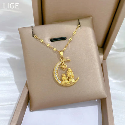 Moon Gaze Mother-Daughter Pendant Necklace