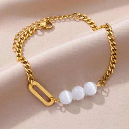 Gold Stainless Steel Imitation Pearl Anklet – Summer Beach Jewelry