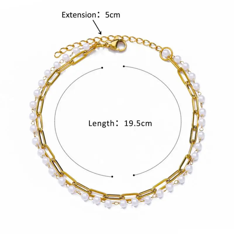 Gold Stainless Steel Imitation Pearl Anklet – Summer Beach Jewelry