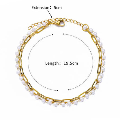 Gold Stainless Steel Imitation Pearl Anklet – Summer Beach Jewelry