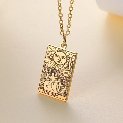 Tarot Card Pendant Necklace – Stainless Steel Engraved Necklace