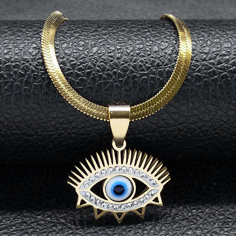 Vintage Eye Necklace – Crystal Eye Pendant with Snake Chain