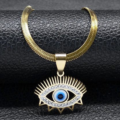 Vintage Eye Necklace – Crystal Eye Pendant with Snake Chain