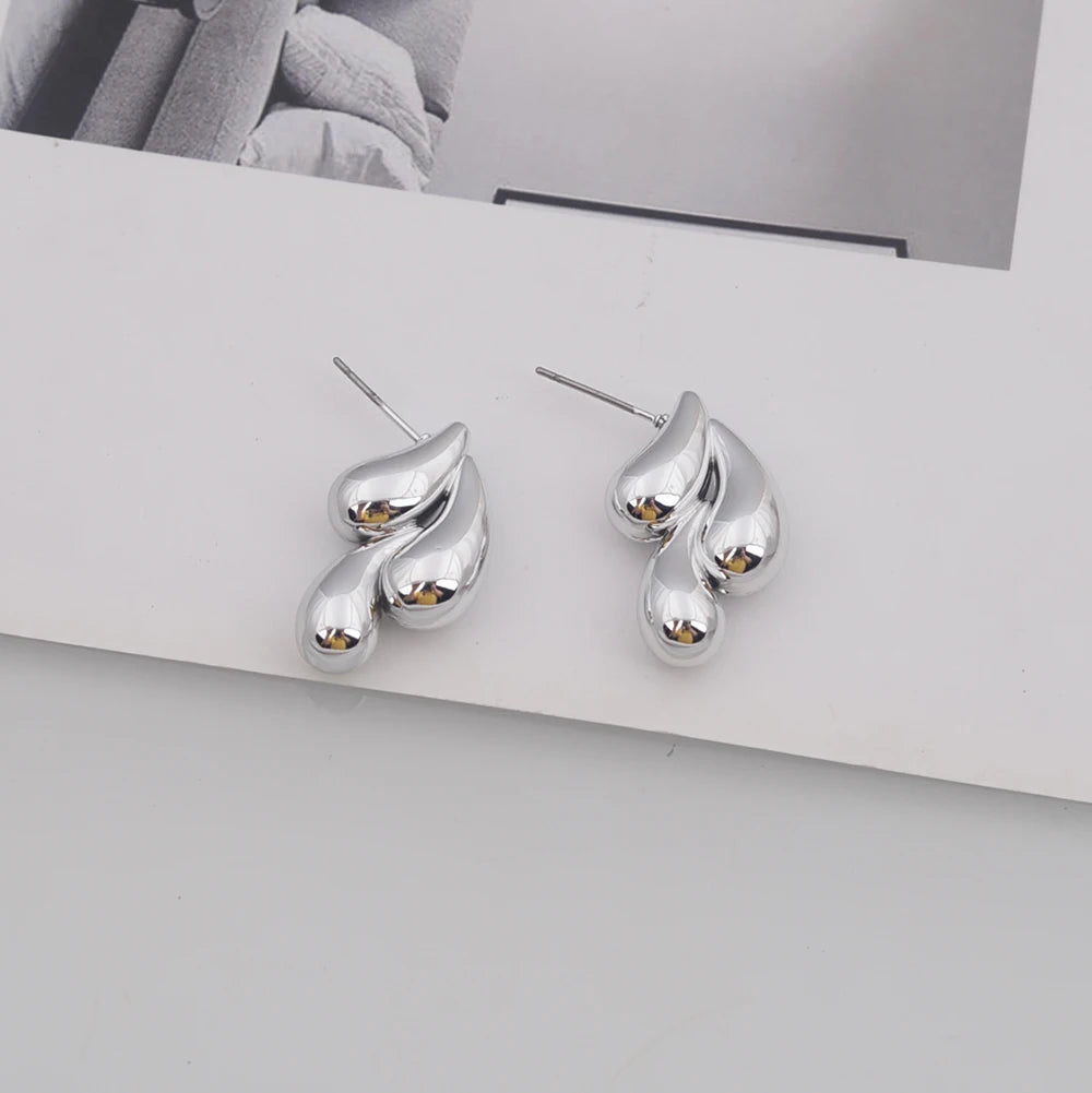 Irregular Three Waterdrop Gold Smooth Drop Earrings