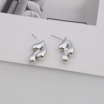 Irregular Three Waterdrop Gold Smooth Drop Earrings