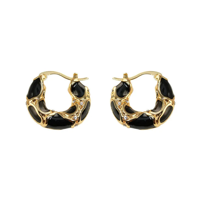 Thick Rhinestone Vintage Hoop Stud Earrings
