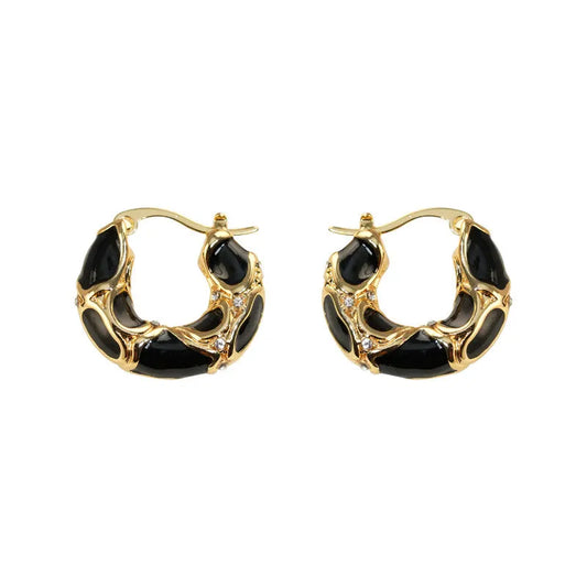Thick Rhinestone Vintage Hoop Stud Earrings