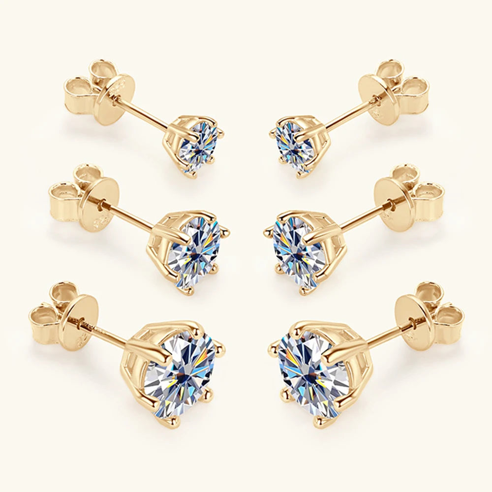Geometric 2CT Moissanite Stud Earrings – Gold/Silver Plated
