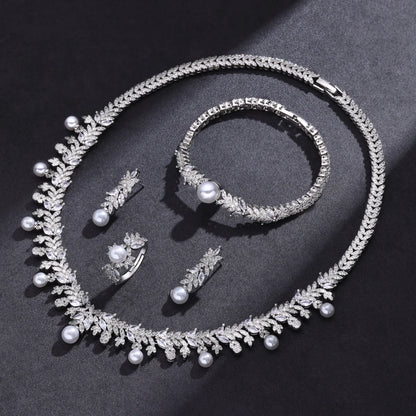 Luxury Cubic Zirconia Jewelry Set – Necklace, Ring, Bracelet & Earrings (Dubai Style)