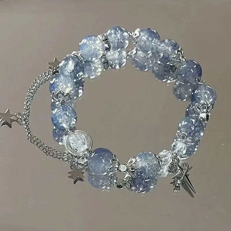 Star Chain Tassel Bracelet – Blue Crystal Beads Elastic Rope