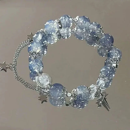 Star Chain Tassel Bracelet – Blue Crystal Beads Elastic Rope