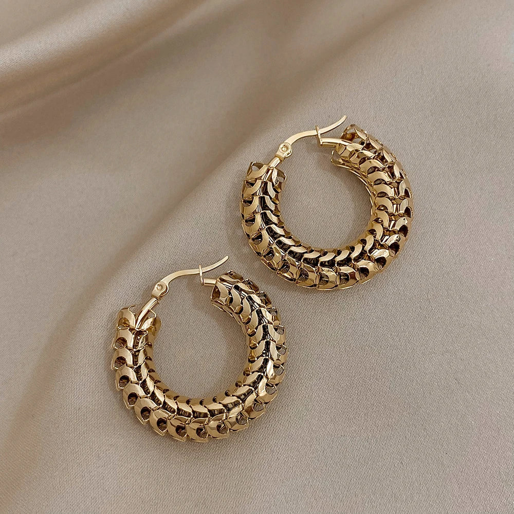 Gold Mesh Round Hoop Earrings