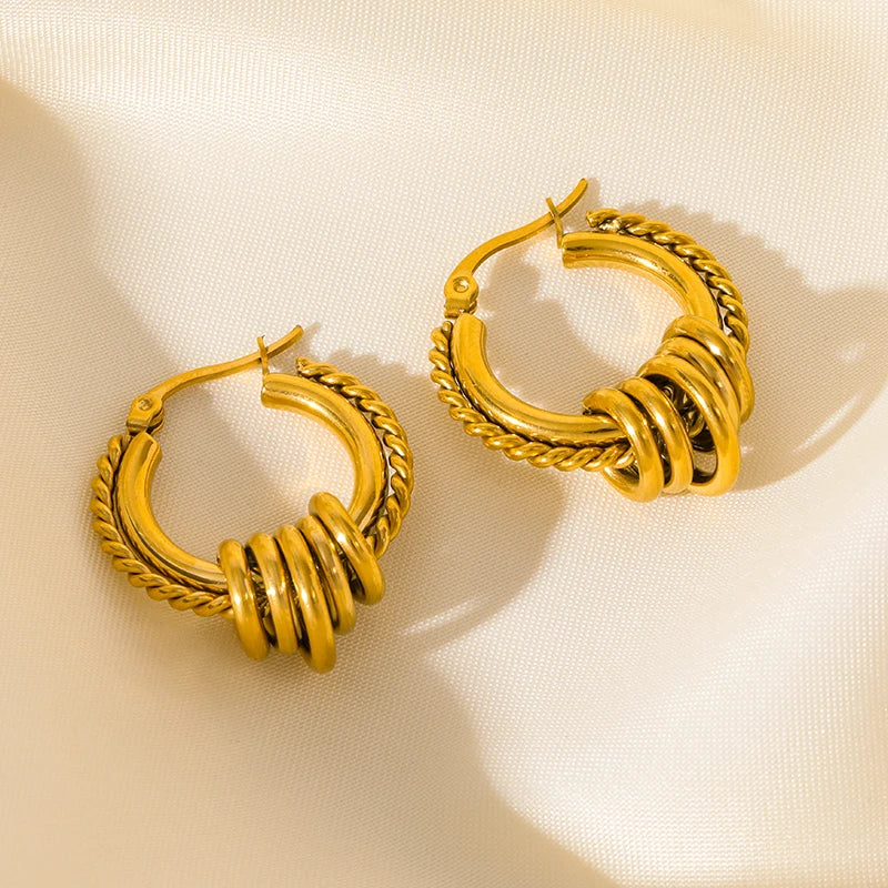 Vintage Multi-Shaped Gold Twist Hoop Earrings