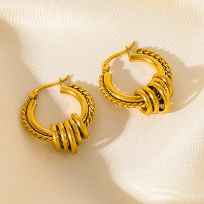 Vintage Multi-Shaped Gold Twist Hoop Earrings