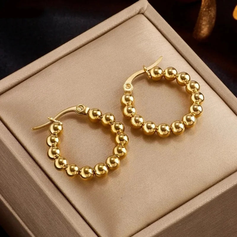 Gold Beaded Hoop Earrings